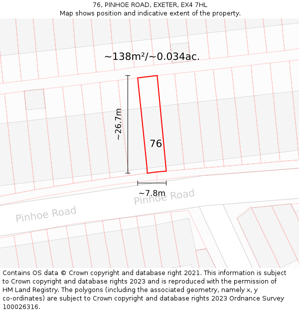 76, PINHOE ROAD, EXETER, EX4 7HL: Plot and title map