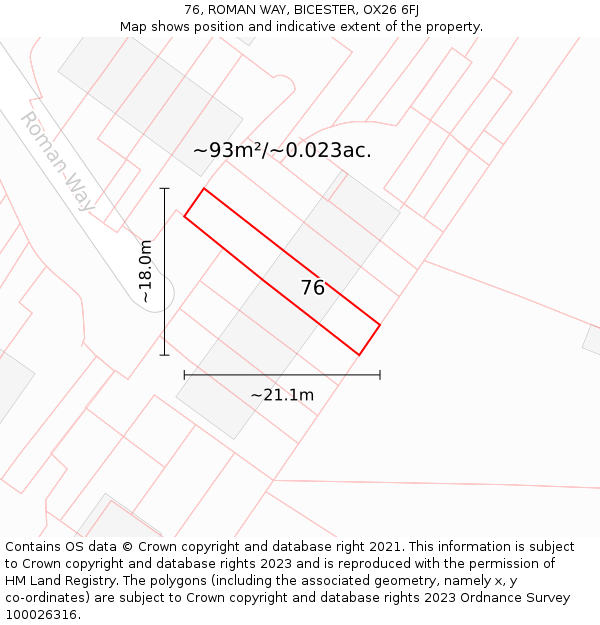 76, ROMAN WAY, BICESTER, OX26 6FJ: Plot and title map