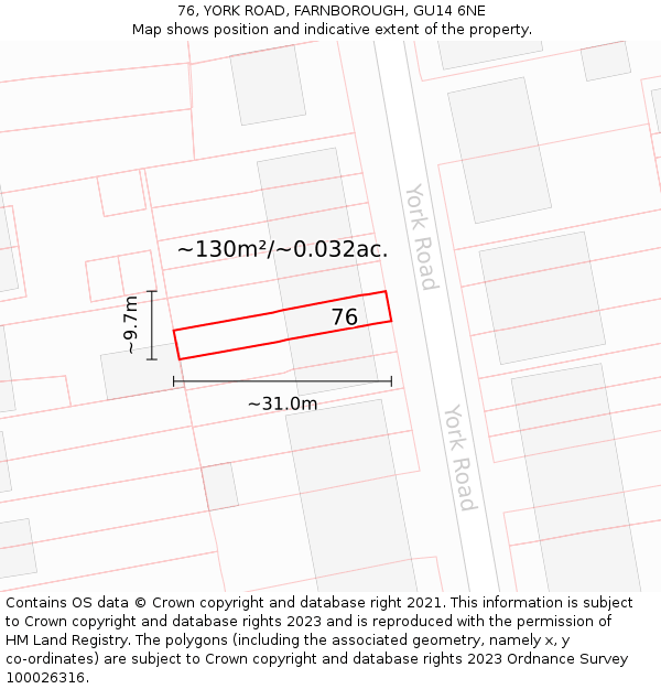 76, YORK ROAD, FARNBOROUGH, GU14 6NE: Plot and title map