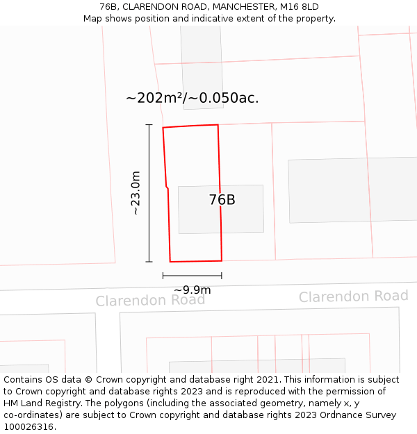 76B, CLARENDON ROAD, MANCHESTER, M16 8LD: Plot and title map