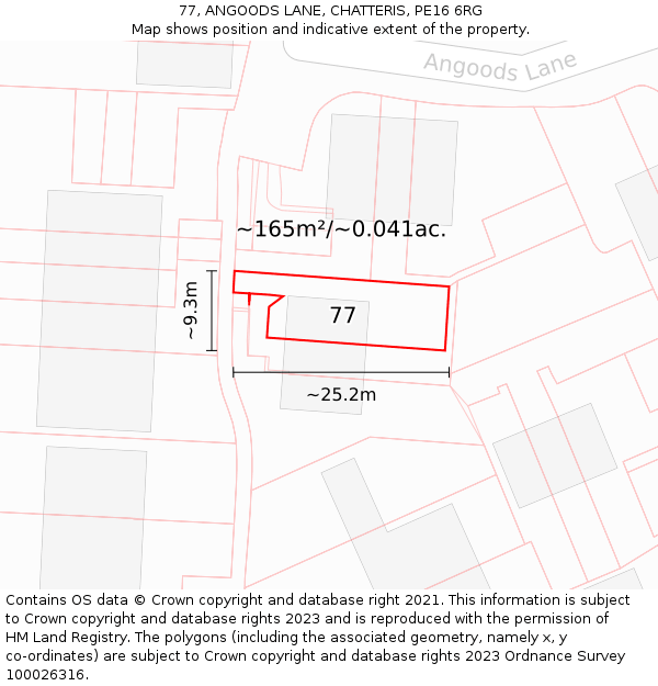 77, ANGOODS LANE, CHATTERIS, PE16 6RG: Plot and title map