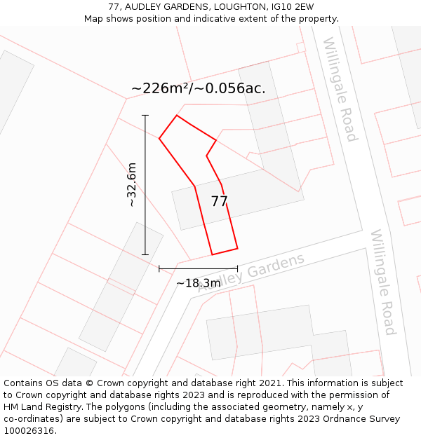 77, AUDLEY GARDENS, LOUGHTON, IG10 2EW: Plot and title map