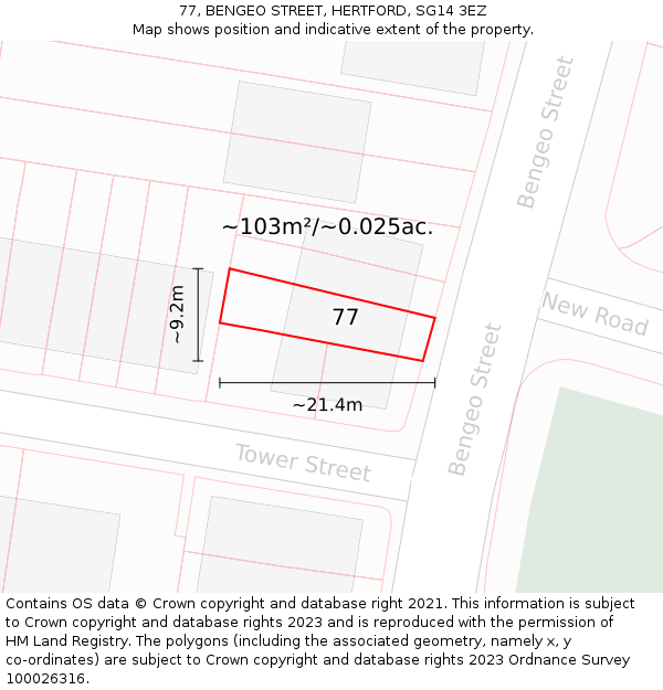 77, BENGEO STREET, HERTFORD, SG14 3EZ: Plot and title map