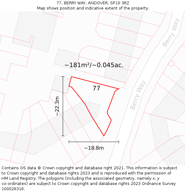 77, BERRY WAY, ANDOVER, SP10 3RZ: Plot and title map