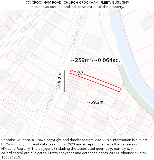 77, CROOKHAM ROAD, CHURCH CROOKHAM, FLEET, GU51 5NP: Plot and title map