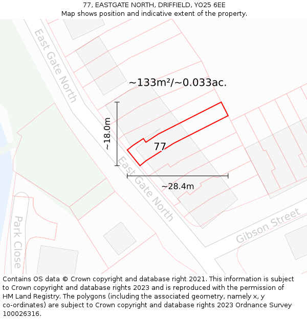 77, EASTGATE NORTH, DRIFFIELD, YO25 6EE: Plot and title map