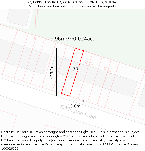 77, ECKINGTON ROAD, COAL ASTON, DRONFIELD, S18 3AU: Plot and title map
