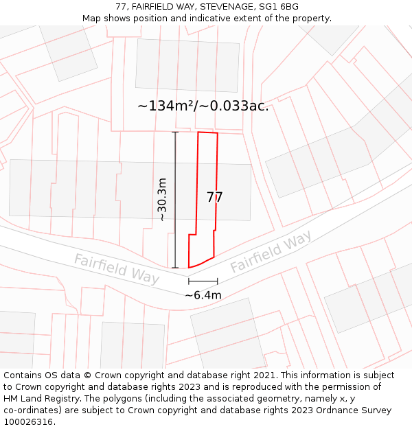 77, FAIRFIELD WAY, STEVENAGE, SG1 6BG: Plot and title map