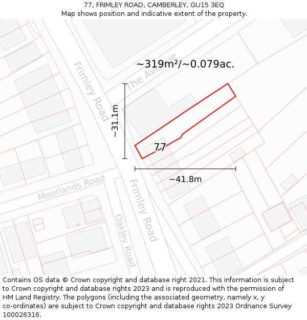 77, FRIMLEY ROAD, CAMBERLEY, GU15 3EQ: Plot and title map