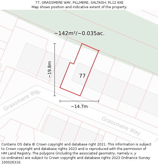 77, GRASSMERE WAY, PILLMERE, SALTASH, PL12 6XE: Plot and title map