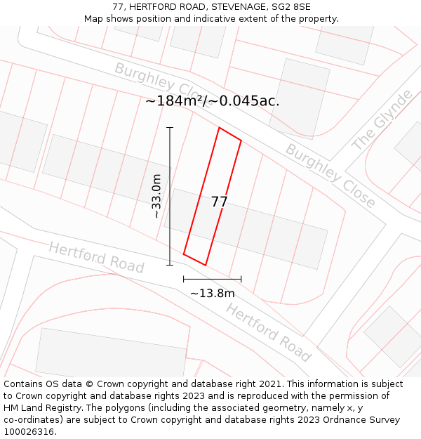 77, HERTFORD ROAD, STEVENAGE, SG2 8SE: Plot and title map