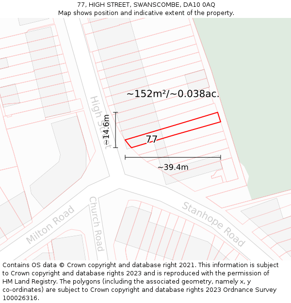 77, HIGH STREET, SWANSCOMBE, DA10 0AQ: Plot and title map