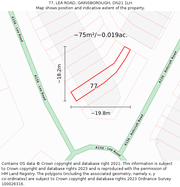 77, LEA ROAD, GAINSBOROUGH, DN21 1LH: Plot and title map