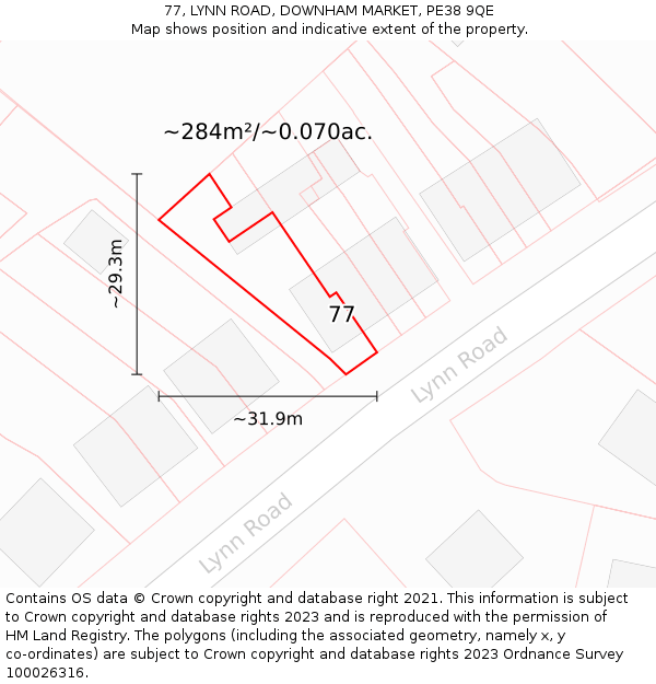 77, LYNN ROAD, DOWNHAM MARKET, PE38 9QE: Plot and title map