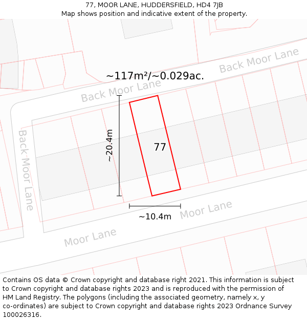 77, MOOR LANE, HUDDERSFIELD, HD4 7JB: Plot and title map