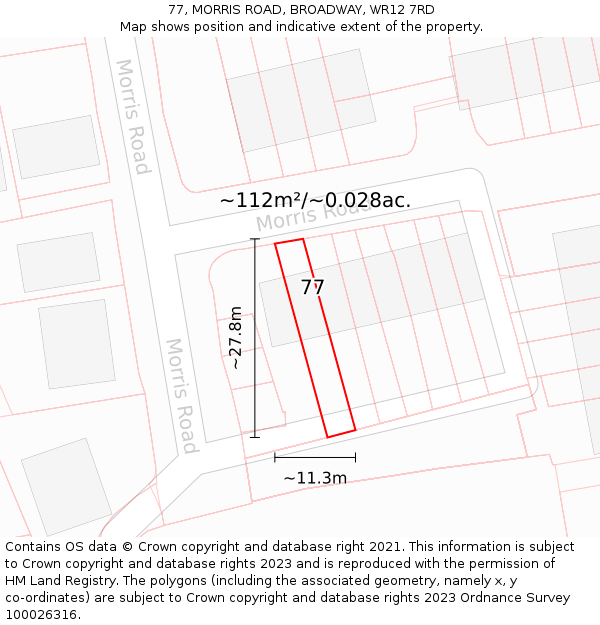 77, MORRIS ROAD, BROADWAY, WR12 7RD: Plot and title map