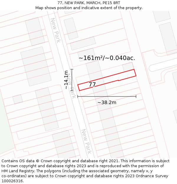 77, NEW PARK, MARCH, PE15 8RT: Plot and title map