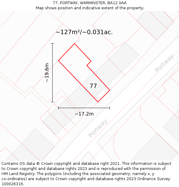 77, PORTWAY, WARMINSTER, BA12 0AA: Plot and title map