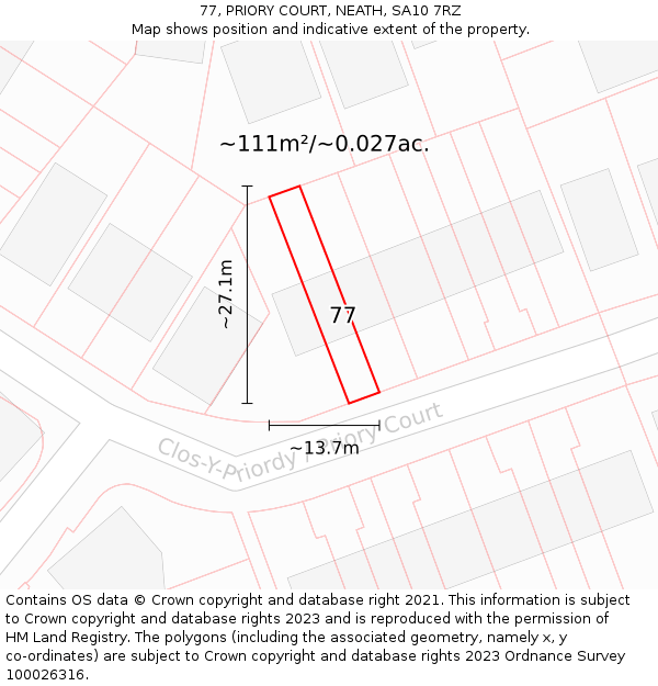 77, PRIORY COURT, NEATH, SA10 7RZ: Plot and title map