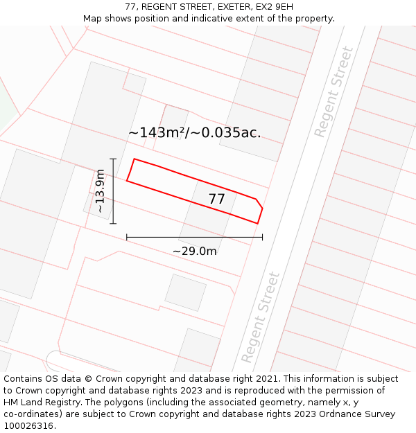 77, REGENT STREET, EXETER, EX2 9EH: Plot and title map