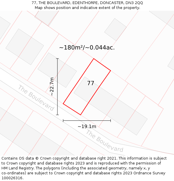 77, THE BOULEVARD, EDENTHORPE, DONCASTER, DN3 2QQ: Plot and title map
