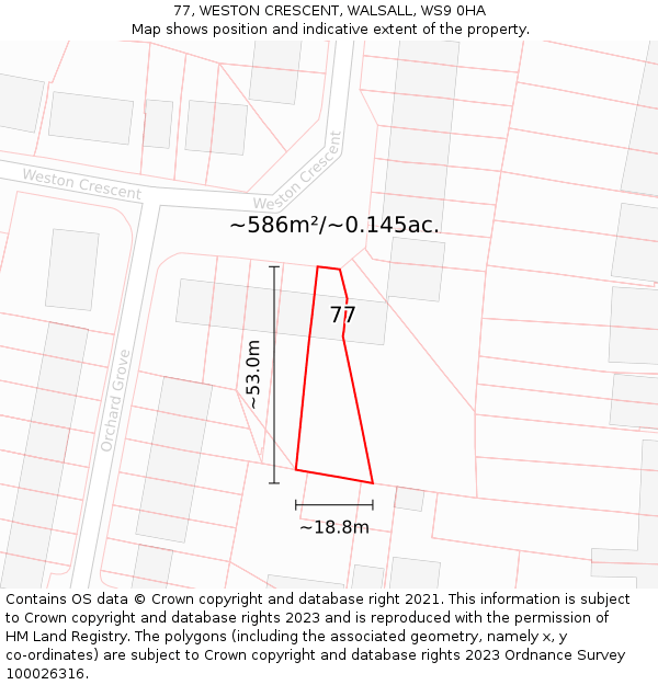 77, WESTON CRESCENT, WALSALL, WS9 0HA: Plot and title map