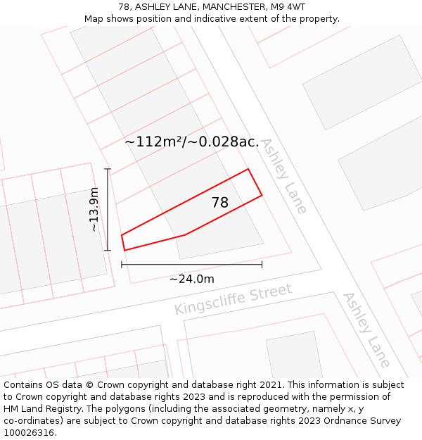 78, ASHLEY LANE, MANCHESTER, M9 4WT: Plot and title map