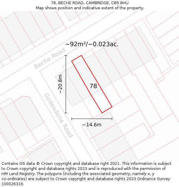 78, BECHE ROAD, CAMBRIDGE, CB5 8HU: Plot and title map
