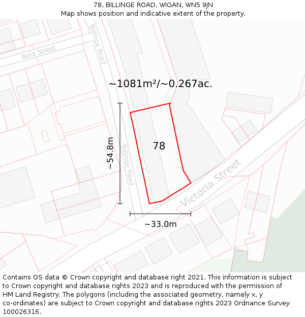 78, BILLINGE ROAD, WIGAN, WN5 9JN: Plot and title map