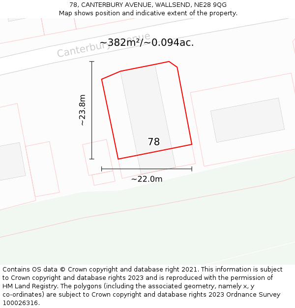 78, CANTERBURY AVENUE, WALLSEND, NE28 9QG: Plot and title map