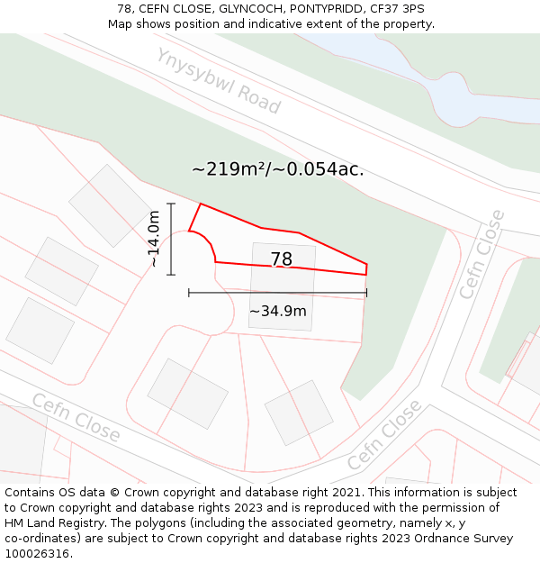 78, CEFN CLOSE, GLYNCOCH, PONTYPRIDD, CF37 3PS: Plot and title map