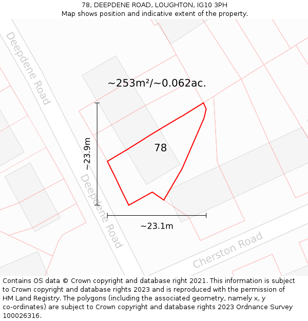 78, DEEPDENE ROAD, LOUGHTON, IG10 3PH: Plot and title map
