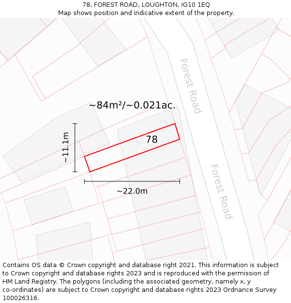 78, FOREST ROAD, LOUGHTON, IG10 1EQ: Plot and title map