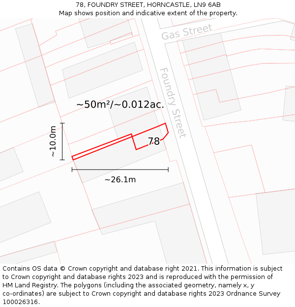 78, FOUNDRY STREET, HORNCASTLE, LN9 6AB: Plot and title map