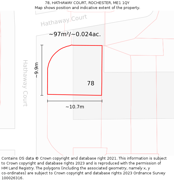 78, HATHAWAY COURT, ROCHESTER, ME1 1QY: Plot and title map
