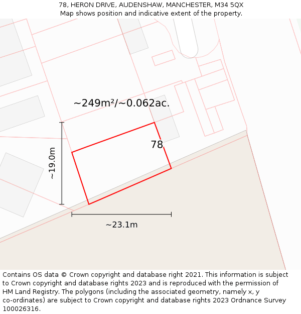 78, HERON DRIVE, AUDENSHAW, MANCHESTER, M34 5QX: Plot and title map