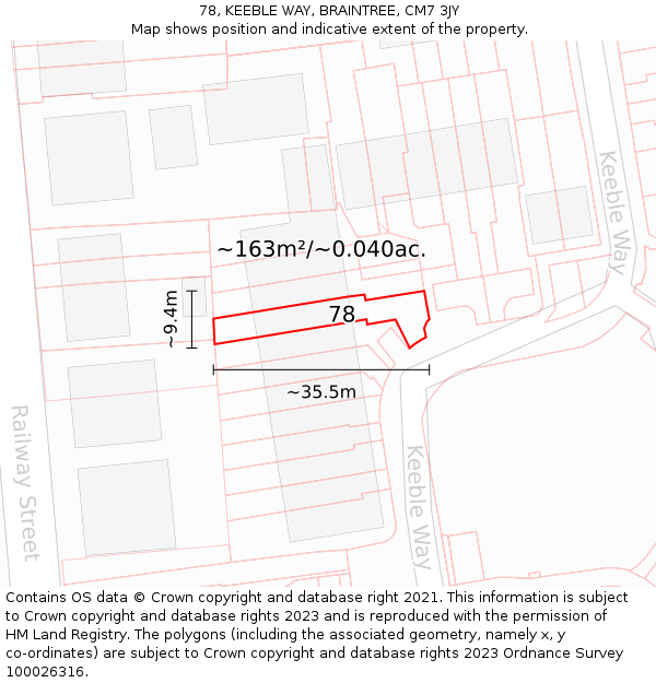 78, KEEBLE WAY, BRAINTREE, CM7 3JY: Plot and title map