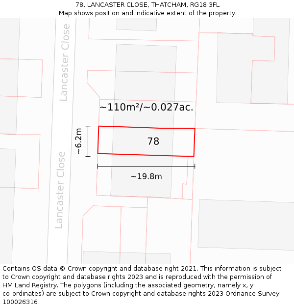 78, LANCASTER CLOSE, THATCHAM, RG18 3FL: Plot and title map
