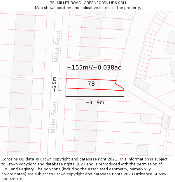 78, MILLET ROAD, GREENFORD, UB6 9SH: Plot and title map