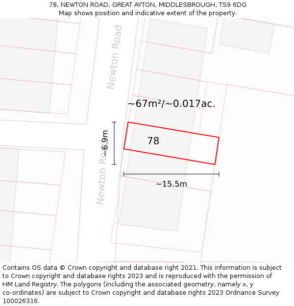 78, NEWTON ROAD, GREAT AYTON, MIDDLESBROUGH, TS9 6DG: Plot and title map