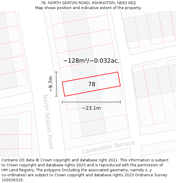 78, NORTH SEATON ROAD, ASHINGTON, NE63 0EQ: Plot and title map