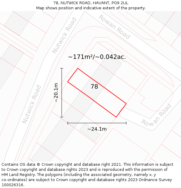 78, NUTWICK ROAD, HAVANT, PO9 2UL: Plot and title map