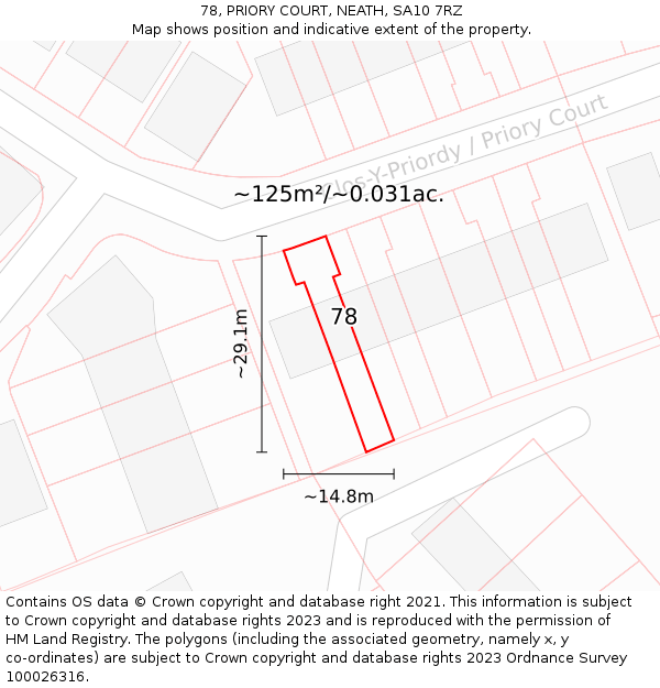 78, PRIORY COURT, NEATH, SA10 7RZ: Plot and title map