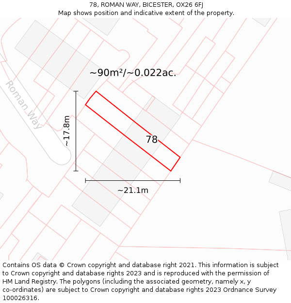 78, ROMAN WAY, BICESTER, OX26 6FJ: Plot and title map