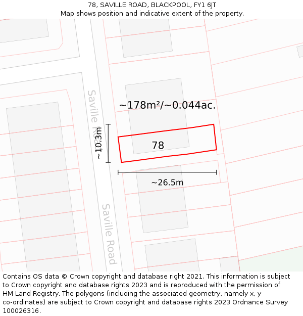 78, SAVILLE ROAD, BLACKPOOL, FY1 6JT: Plot and title map