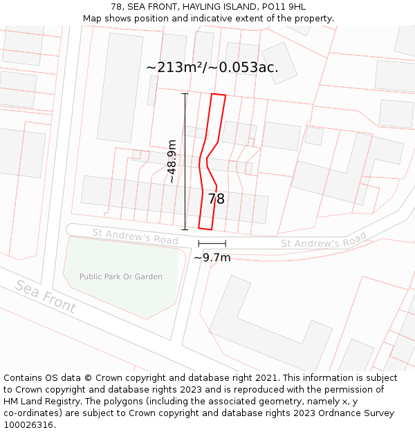 78, SEA FRONT, HAYLING ISLAND, PO11 9HL: Plot and title map