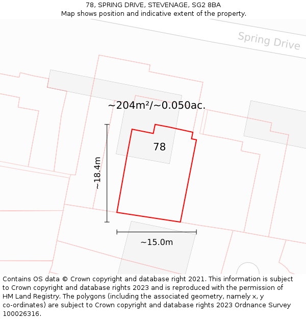 78, SPRING DRIVE, STEVENAGE, SG2 8BA: Plot and title map