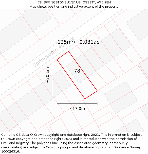 78, SPRINGSTONE AVENUE, OSSETT, WF5 9EH: Plot and title map