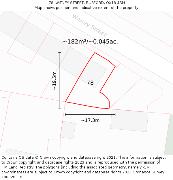 78, WITNEY STREET, BURFORD, OX18 4SN: Plot and title map