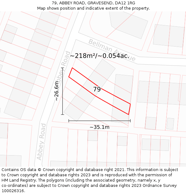 79, ABBEY ROAD, GRAVESEND, DA12 1RG: Plot and title map